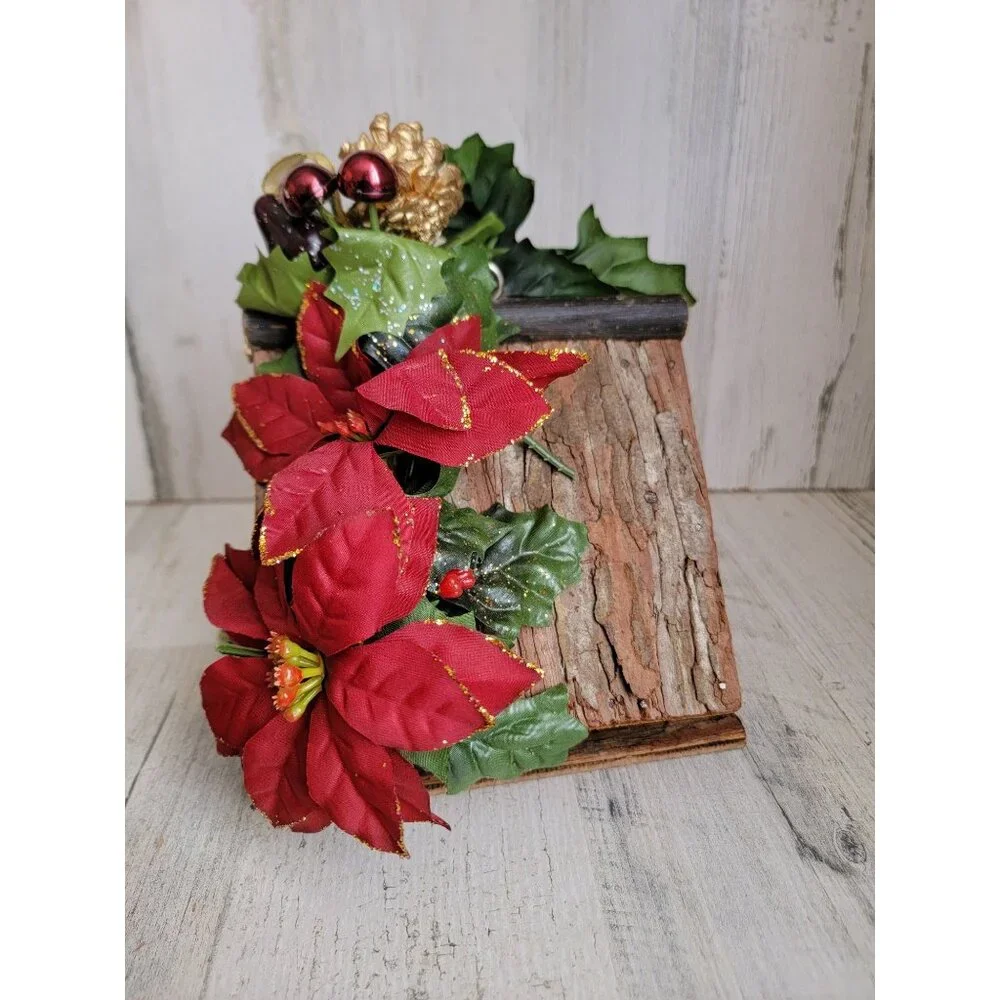 Wooden Birdhouse ponsieta bow holiday xmas decor home‎